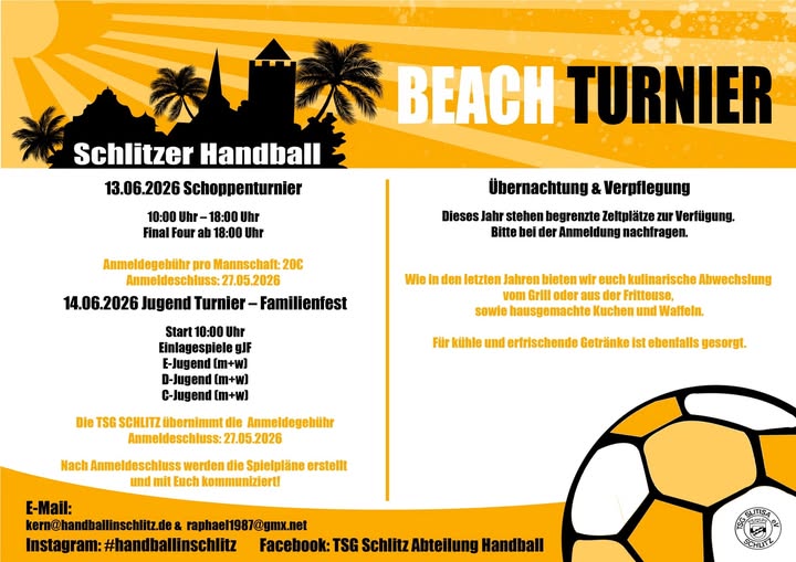 Beachhandball-Turnier, 13.-14. Juni 2026, Beach-Arena Schlitz, Schlesische Str. 74